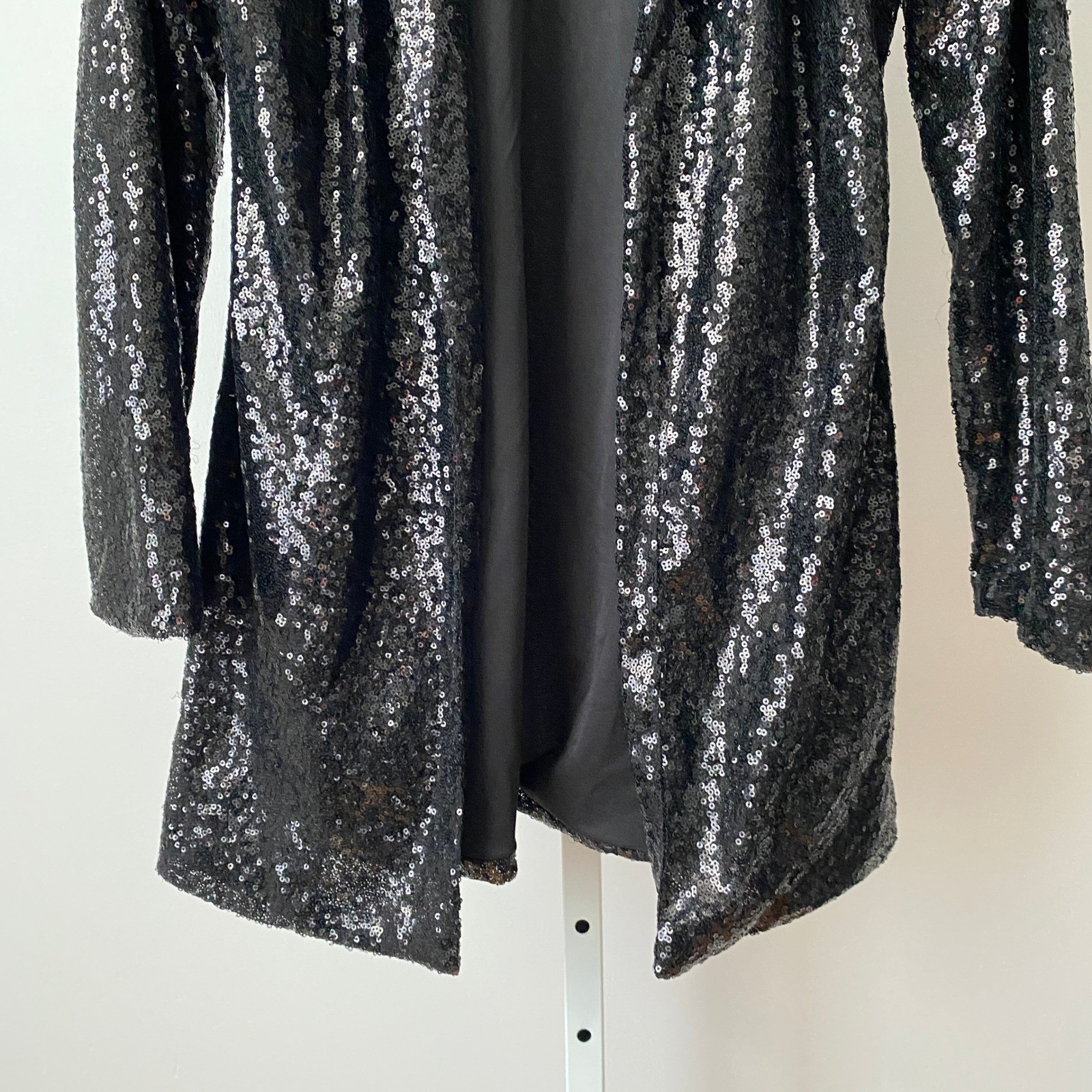 HAODUOYI sz M Black Sequin Open Front Blazer Jacket Whimsigoth Dark Romantic
