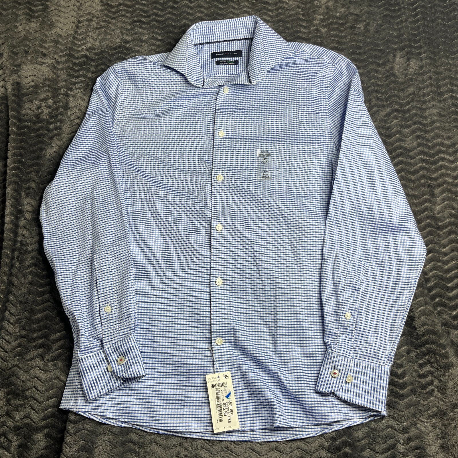 Tommy Hilfiger THFlex Supima Slim Fit Stretch Shirt S 14.5 32/33 Blue plaid