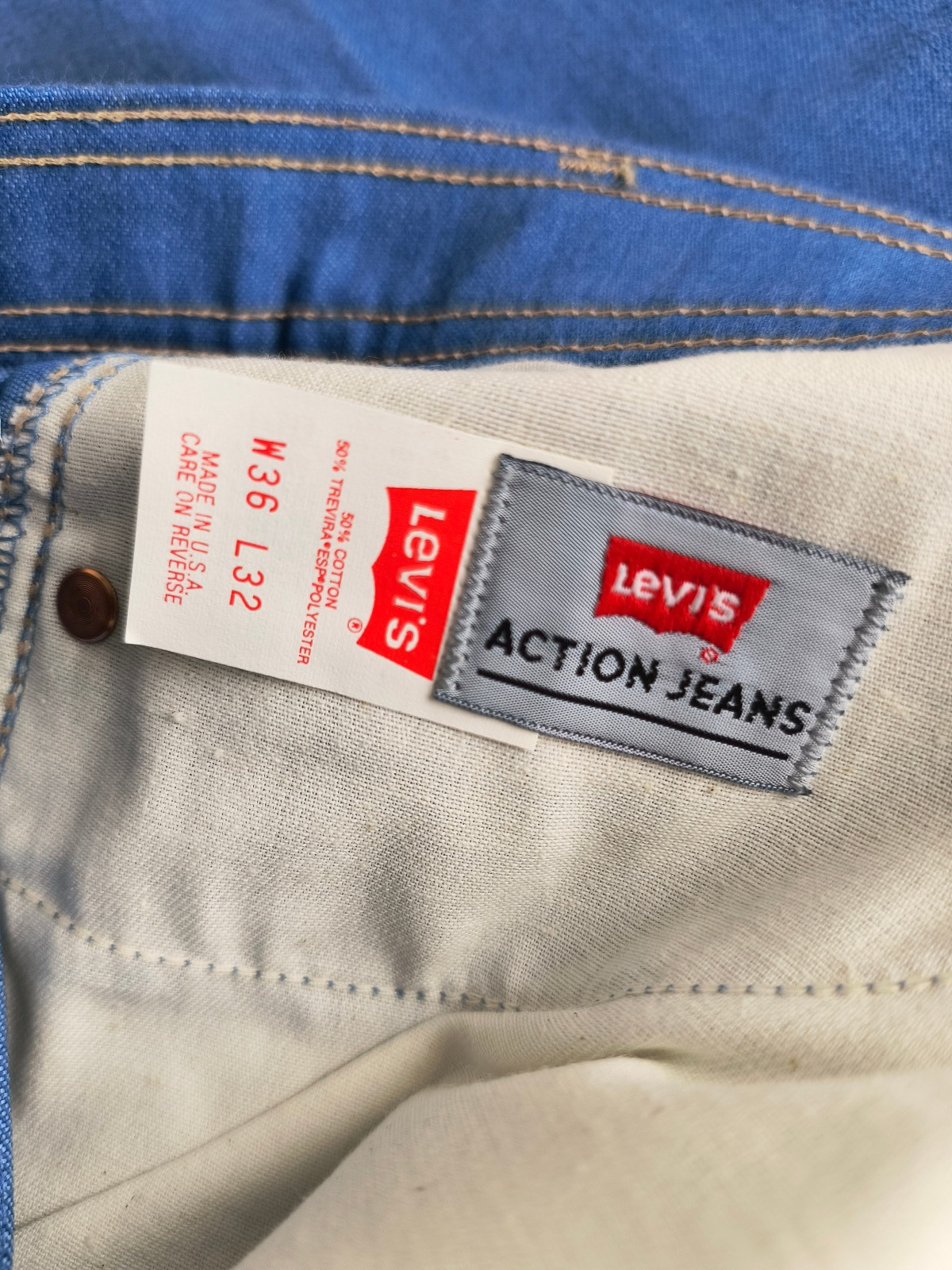 Vintage 90s Levi’s Action Jeans NOS 36 X 32 Stretch Waistband Made in USA NEW