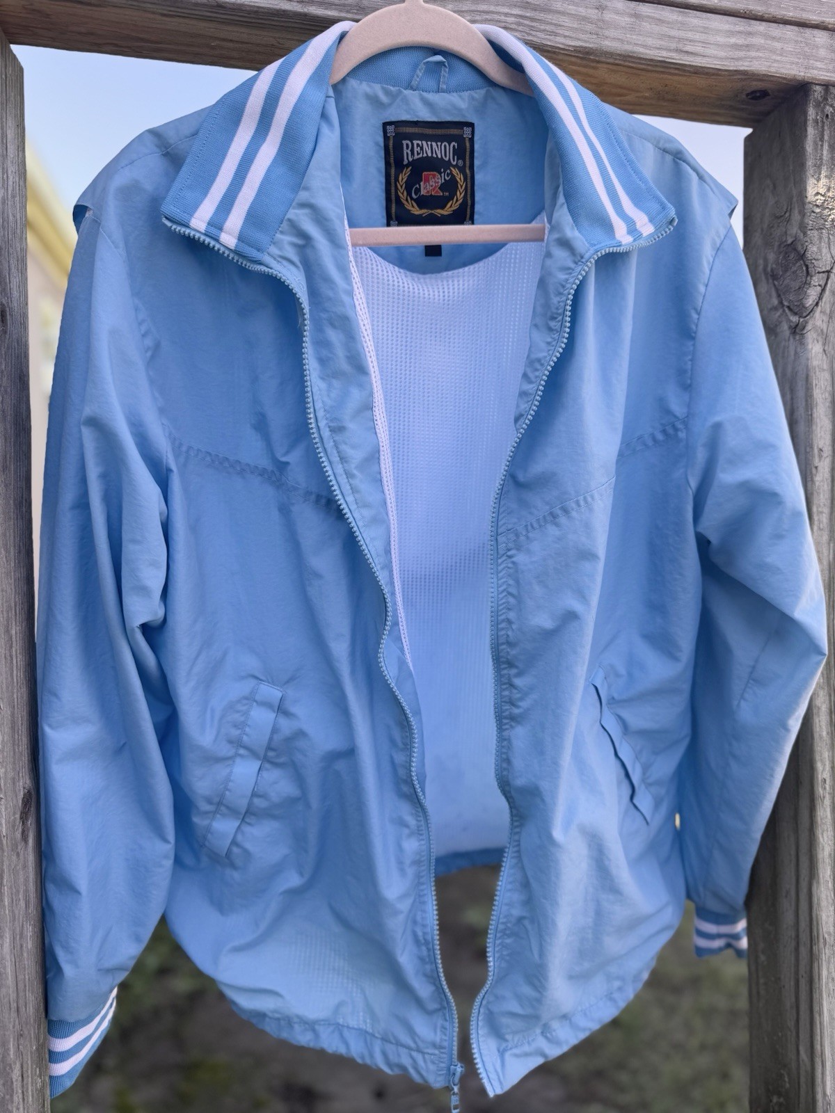 Rennoc Classic Windbreaker Jacket Mens Medium Light Blue Full Zip Style