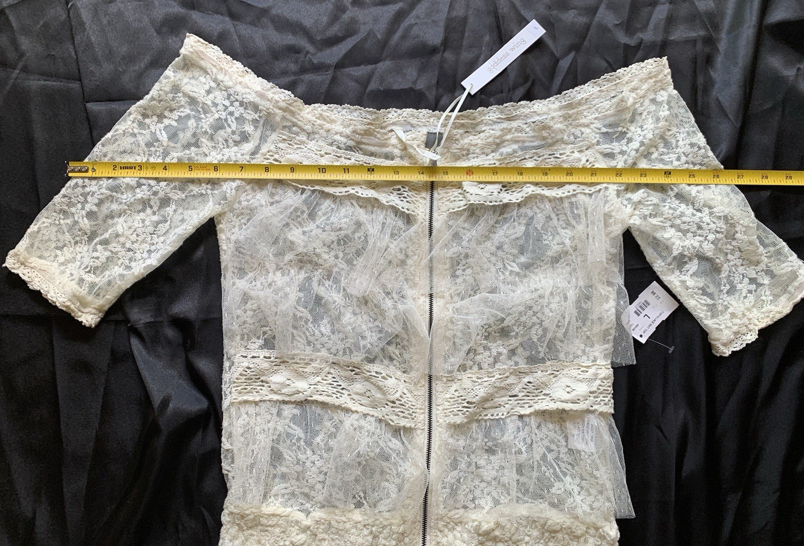 Goddess Wing ☀️ Blouse Top Women Woman Size Large Lace Off White Beige Zipper