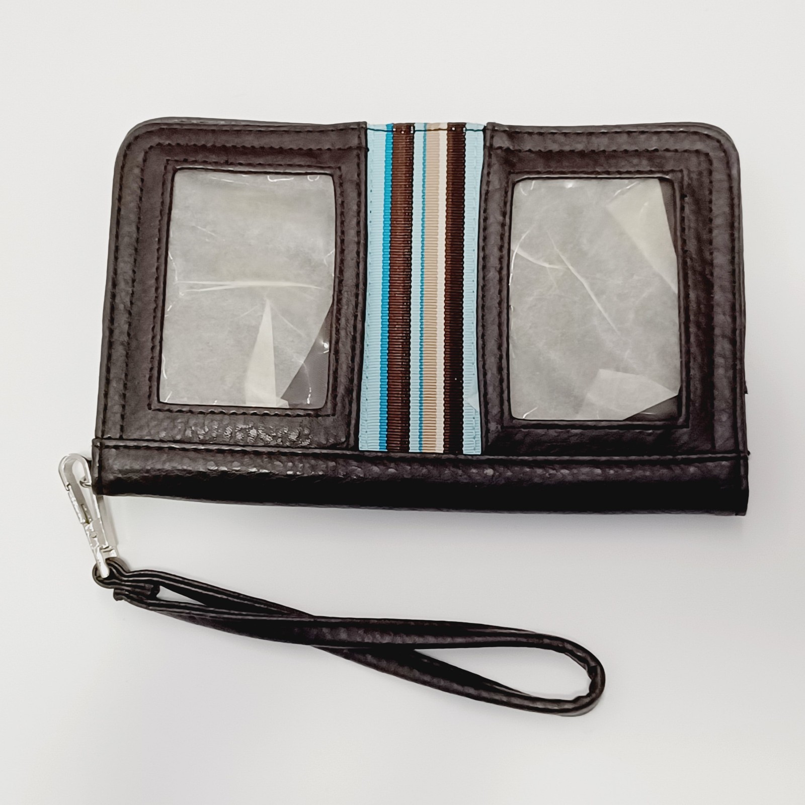 Creative Memories Brown Blue Tan Brown Stripe Wristlet Wallet