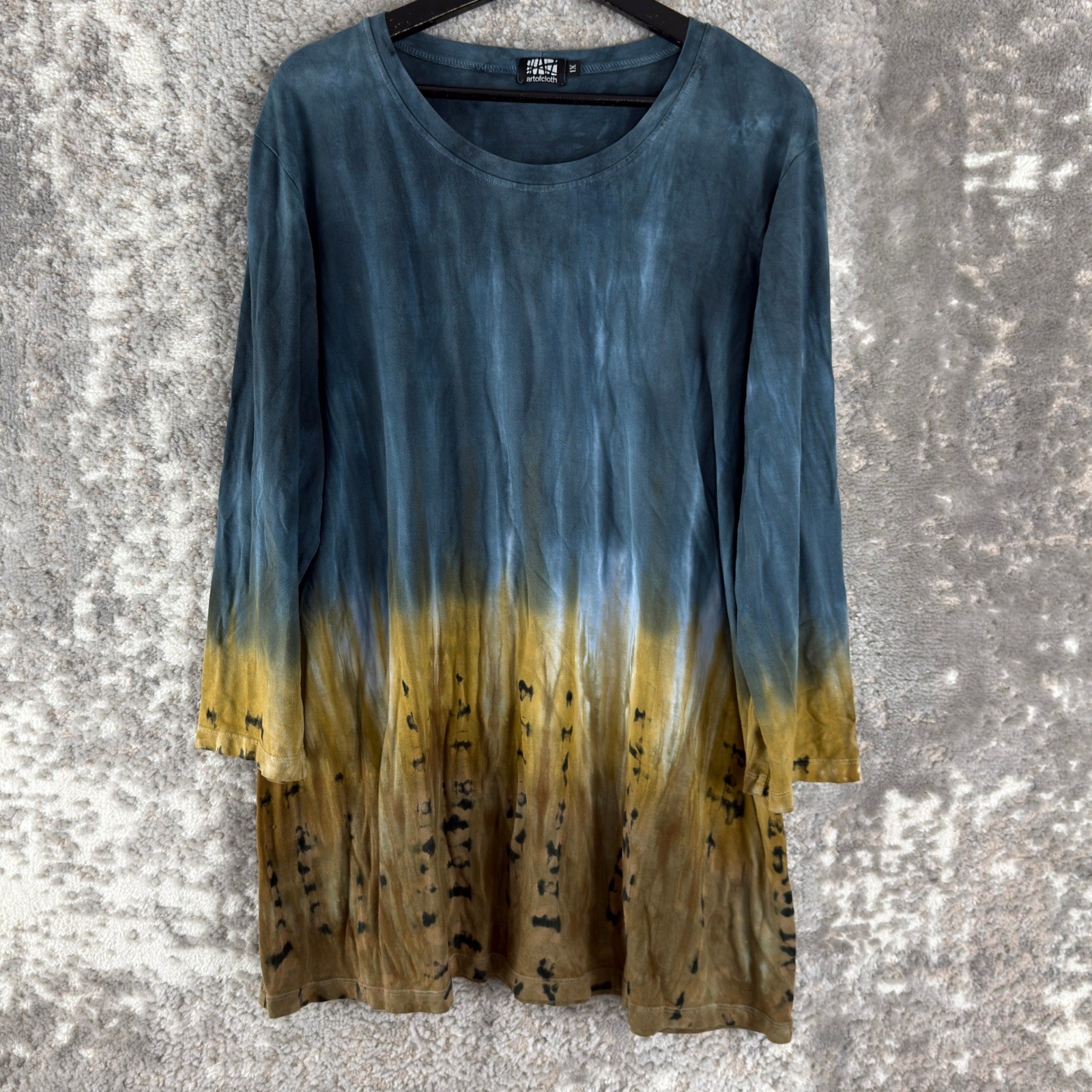 Art of Cloth Size 1X Tie Dye Ombre Tunic Top Blue Yellow Long Sleeve Women