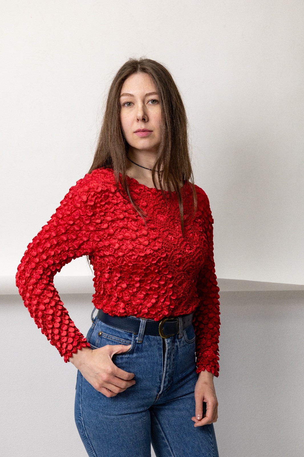 Vintage Y2K Popcorn Top Cherry Red Bubble Stretch Mob Wife One Size Fits Most