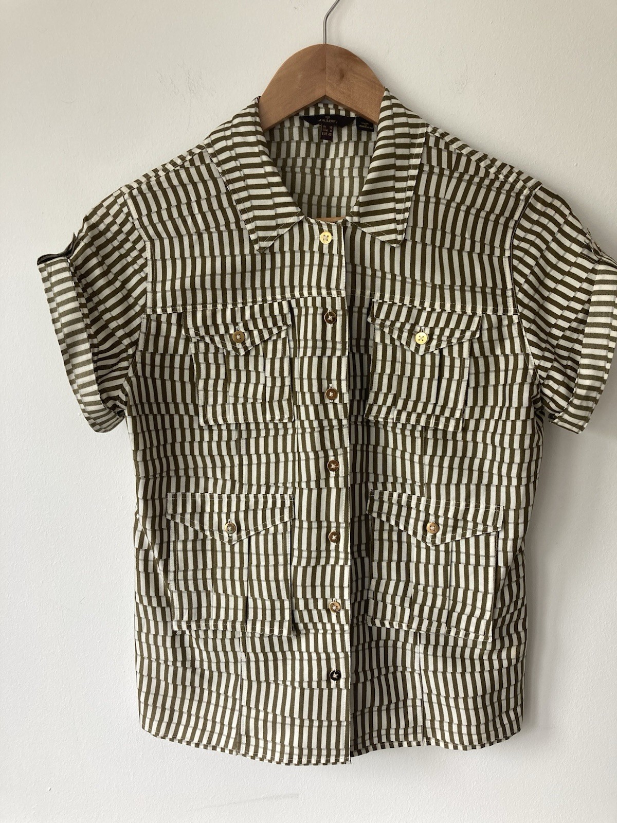 Vintage Mulberry Silk And Cotton Blend Striped Shirt Womens Size 10