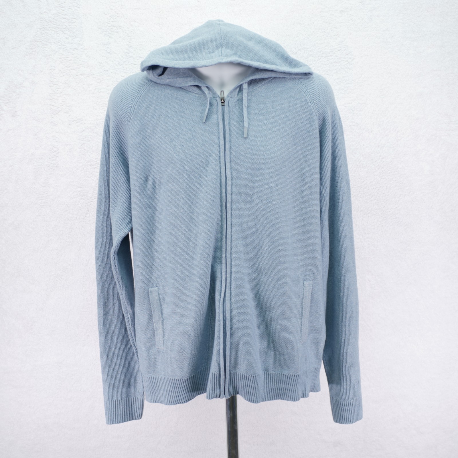 Modern Ambition Men’s Blue Knit Full Zip Hooded Sweater XL Pockets