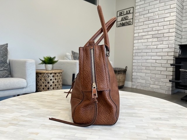Brown Pebbled Faux Leather Tote Satchel Shoulder Bag Tassel Zip Pocket Purse