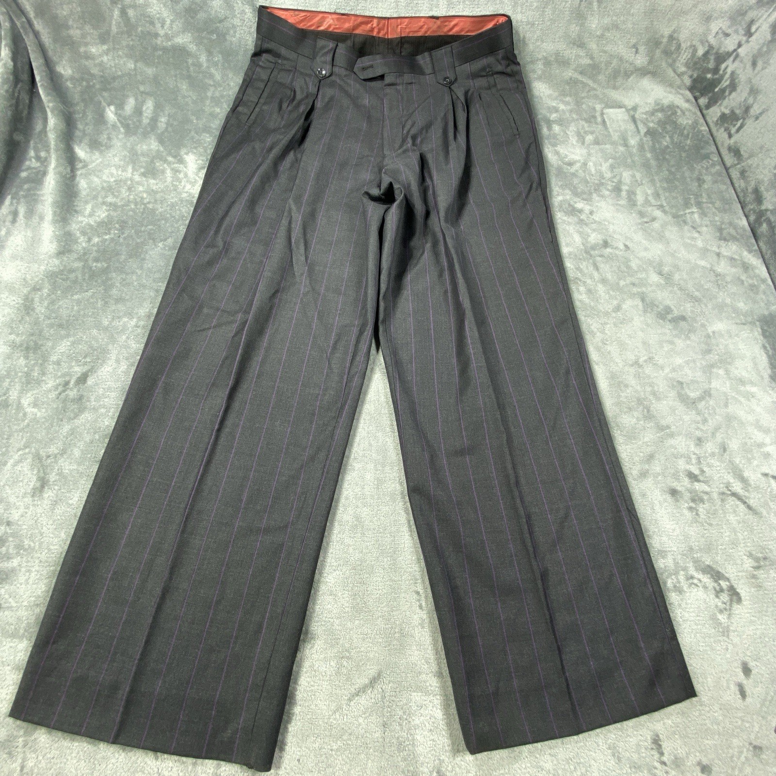 Tiglio Rosso 3 Piece Suit 36L Striped 150s Wool Blazer Vest Pleat Pants Italy