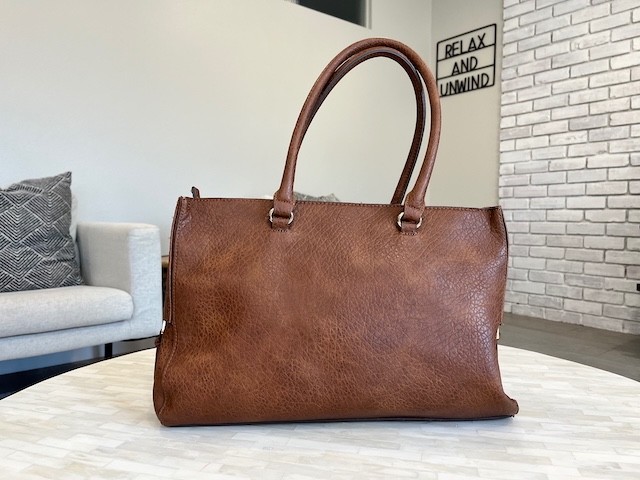 Brown Pebbled Faux Leather Tote Satchel Shoulder Bag Tassel Zip Pocket Purse