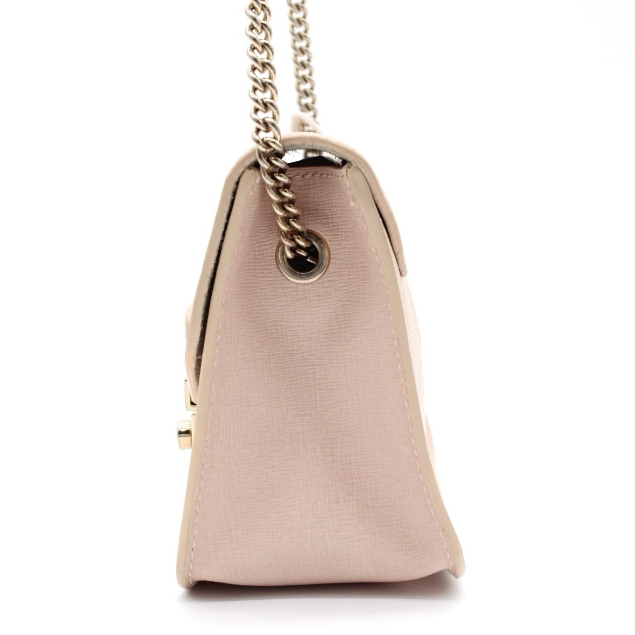 Leather Pink Beige Chain Shoulder Bag Crossbody Gold Hardware