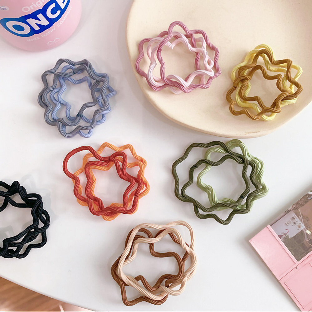4PCS/SET Fashion High Elastic Wavy Hair Rope Rubber Band Hair Holder Accessories