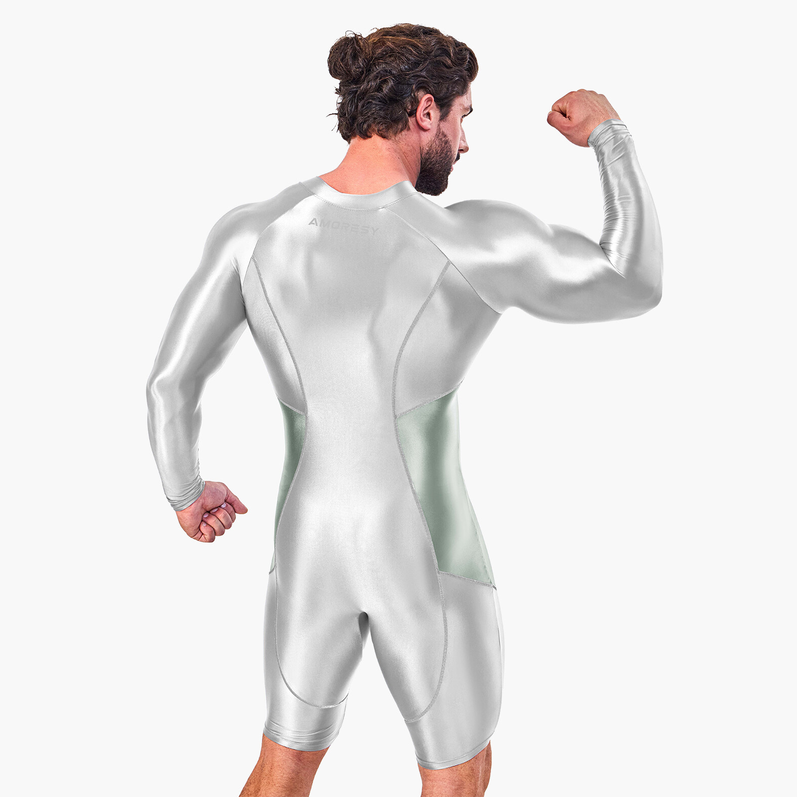 AMORESY Men Glitter Tracksuits Long Sleeve Fitness Overalls Gymnastics Leotards