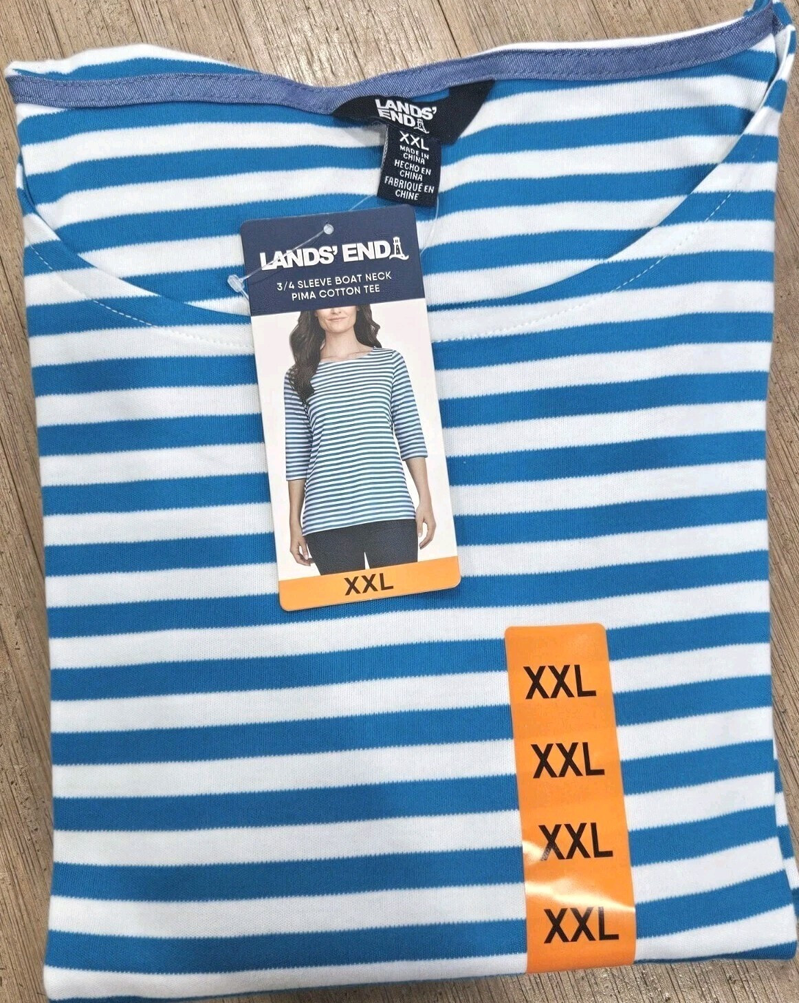 Lands’ End 3/4 Sleeve Boat Neck Pima Cotton Tee