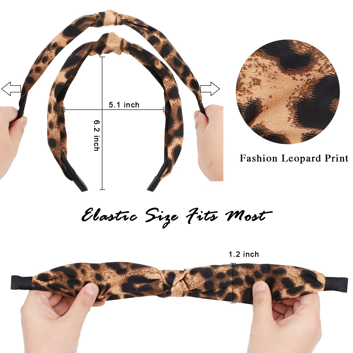 Cute Fashion Leopard Print Headbands 3Pcs Knotted Cheetah Print Hair A