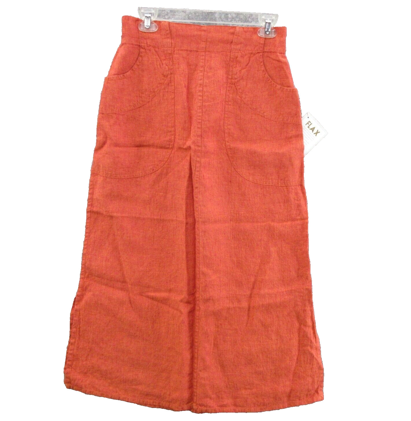 FLAX Designs Linen Skirt Small Solid Orange Maxi Pull-On Elastic Waistband New