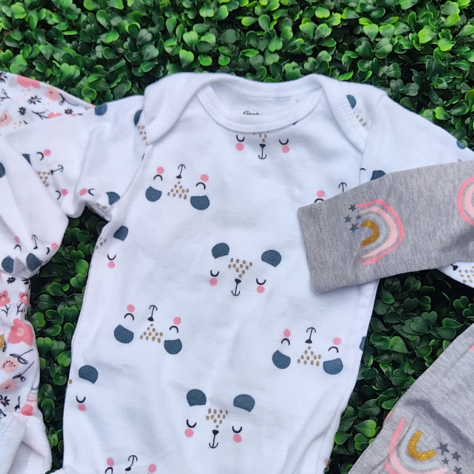 Gerber Unisex 0-3M 3pc Long Sleeve Cotton Onesie Bodysuits Floral Rainbow