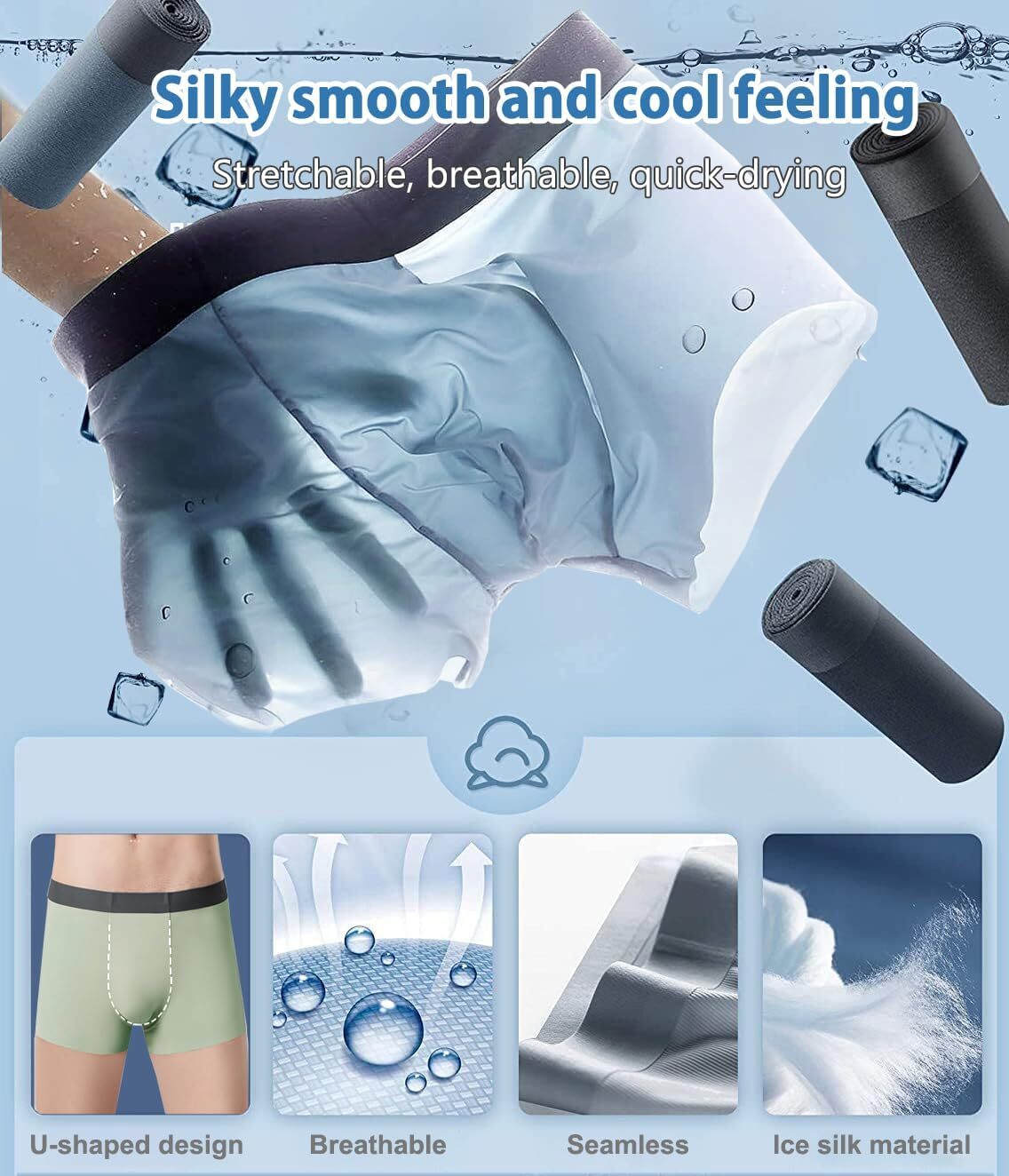 Mens Boxer Briefs Ice Silk Panties Comfortable Cool Underwear Super Thin Trunks