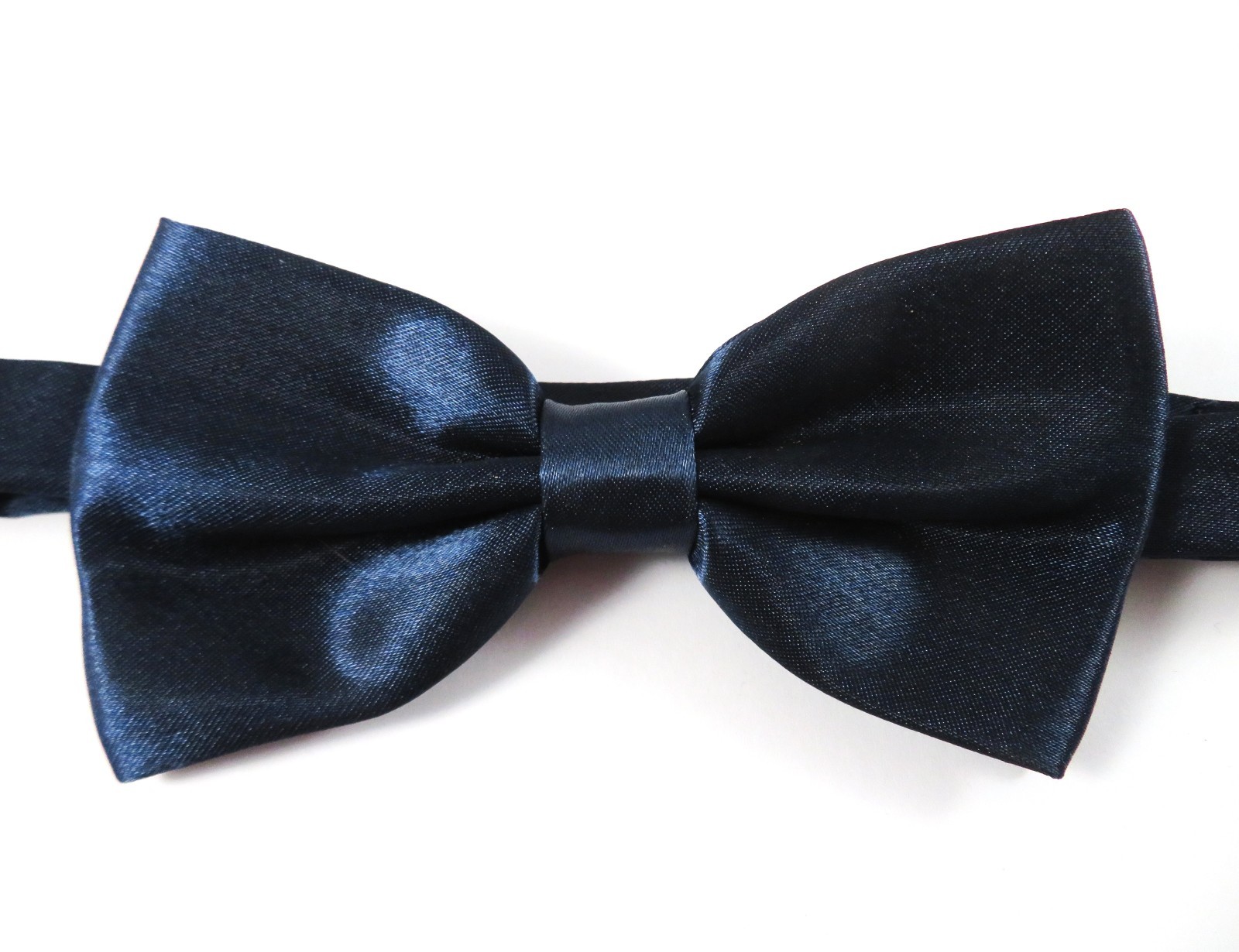 Navy Blue Silky Sheen Bowtie Adult Size Adjustable Band 10.25 To 18.5 Inch Neck