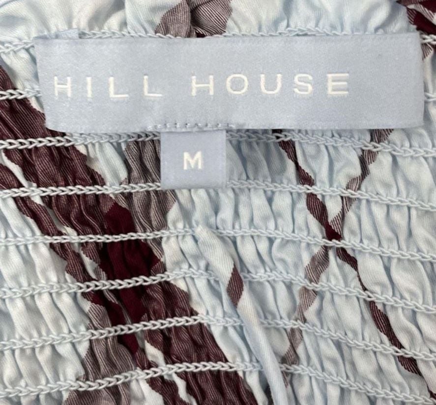 Hill House Home Smocked Puff Sleeve Mini Dress in Blue & Burgundy Plaid