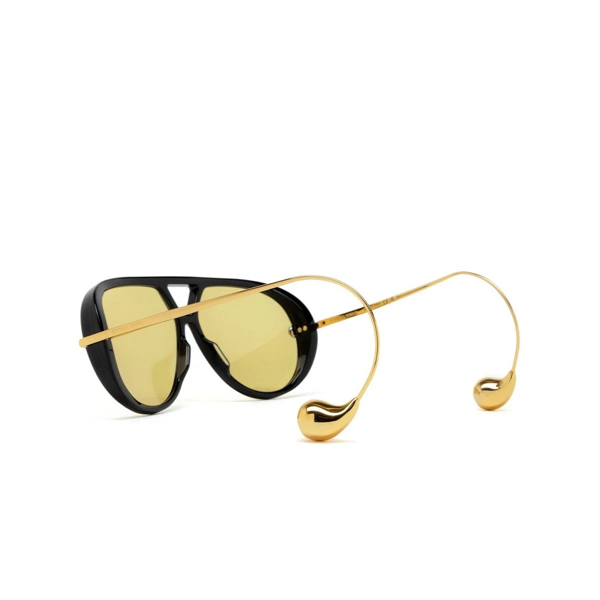 Bottega Veneta BV 1273S 003 Black Aviator Yellow Lens Pilot Sunglasses New