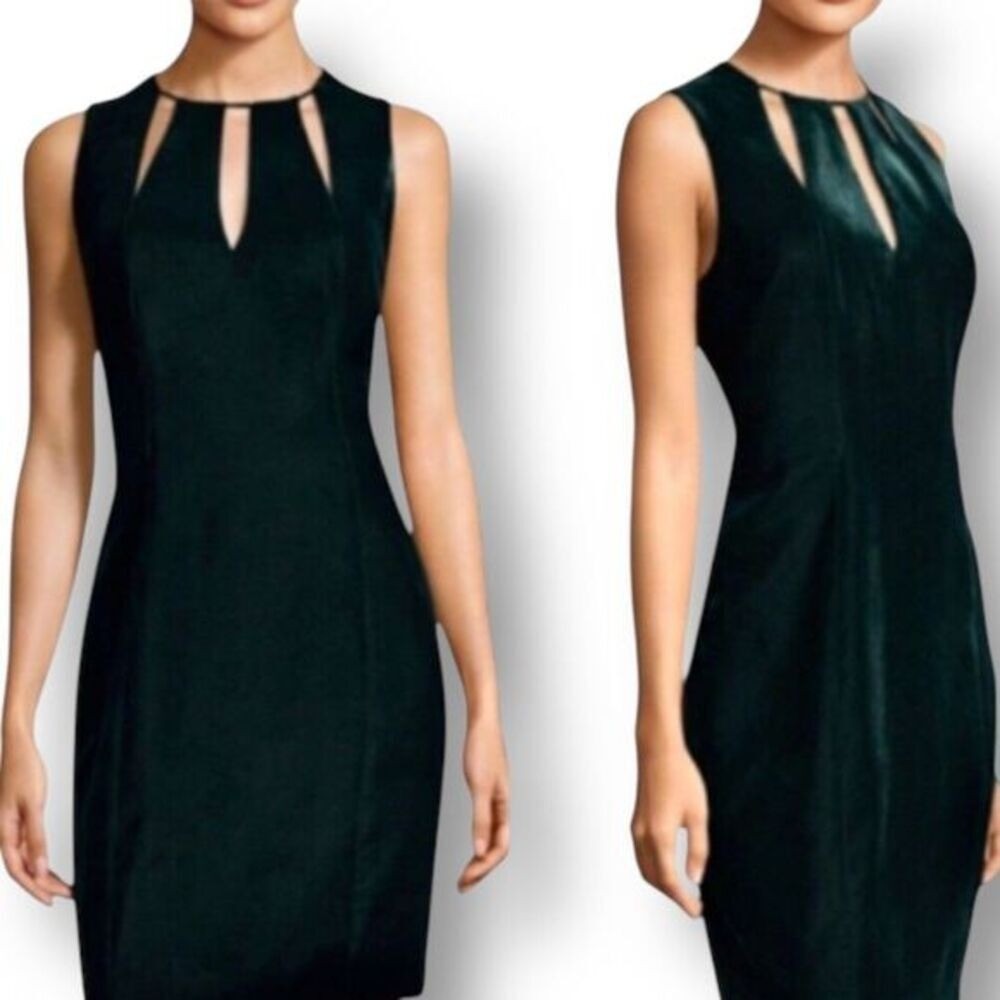 Elie Tahari Green Velvet Sheath Sleeveless Dress Cutout Spring Wedding Guest