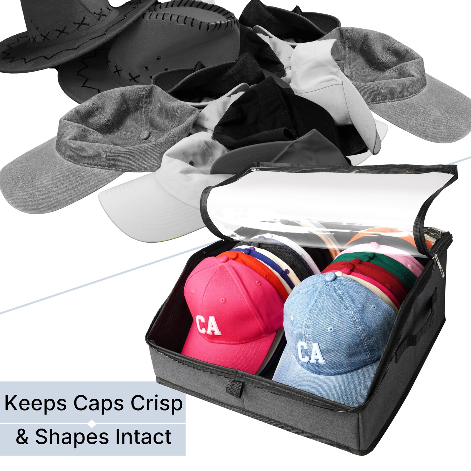 Funnacle Hat Organizer for Baseball 14.8 x 16 x 7 inches, Dark Grey 1 Pcs