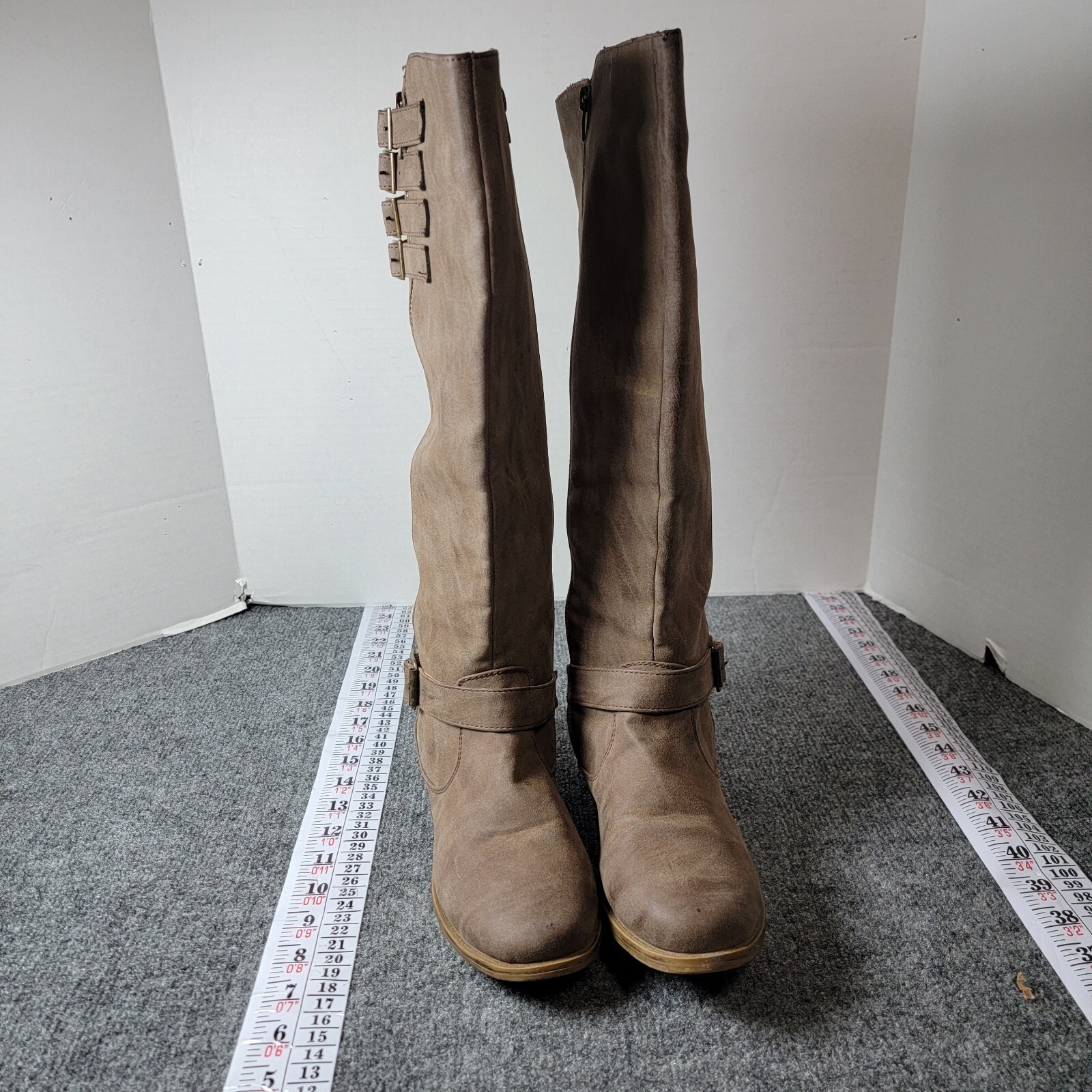 Brown Tall Buckle Accent Boots – Size 8