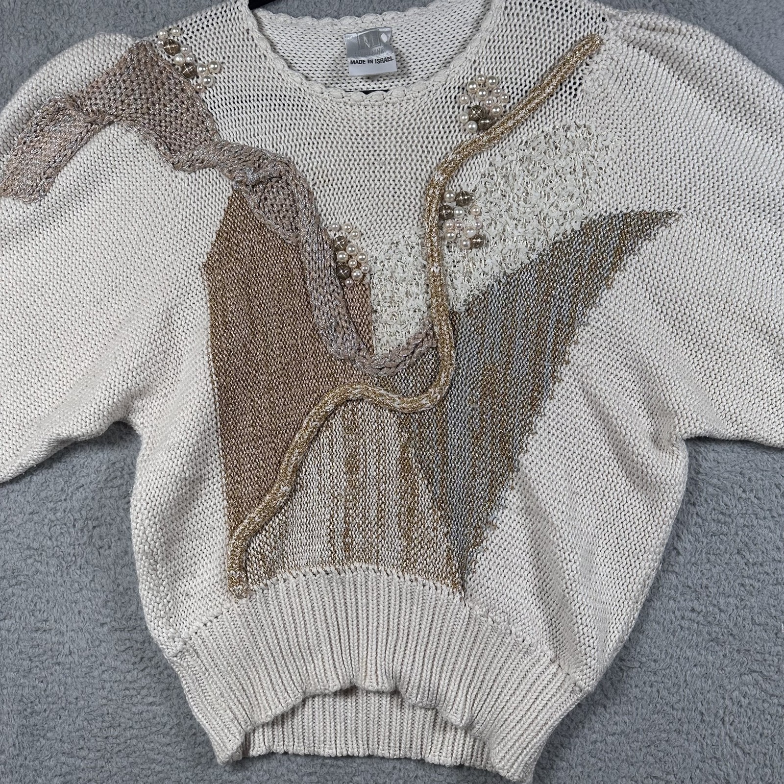 Vintage Madeleine Sweater Womens Medium Metallic Beaded Pullover 80s Israel