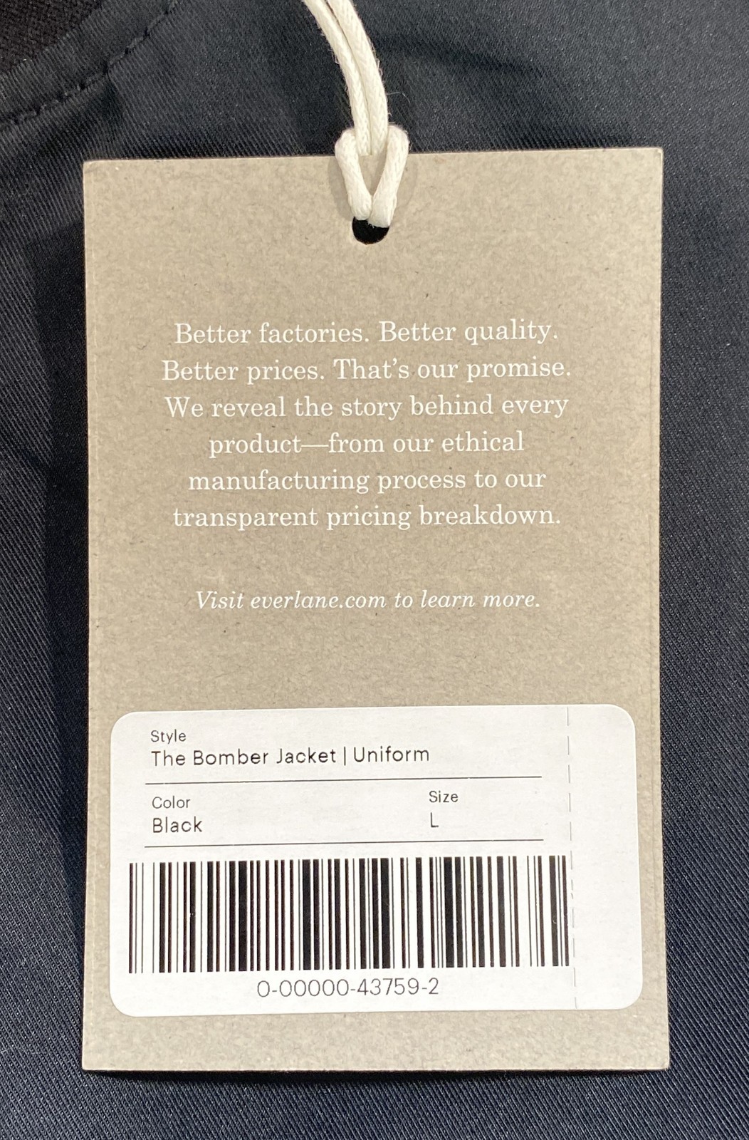 Everlane Men’s The Bomber Jacket Uniform Black Cotton Blend Full Zip NWT Sz L