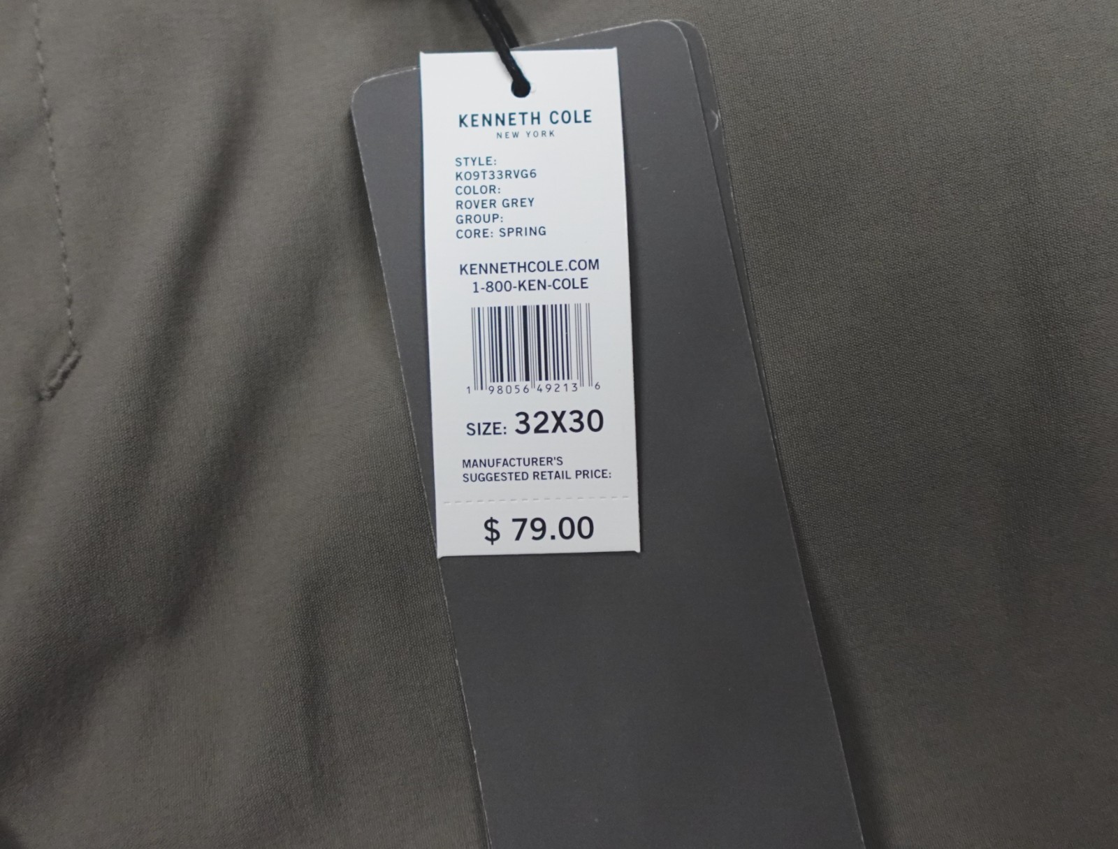 Kenneth Cole Men’s Tech Pants Lightweight Stretch DWR Tapered Fit Rover Grey