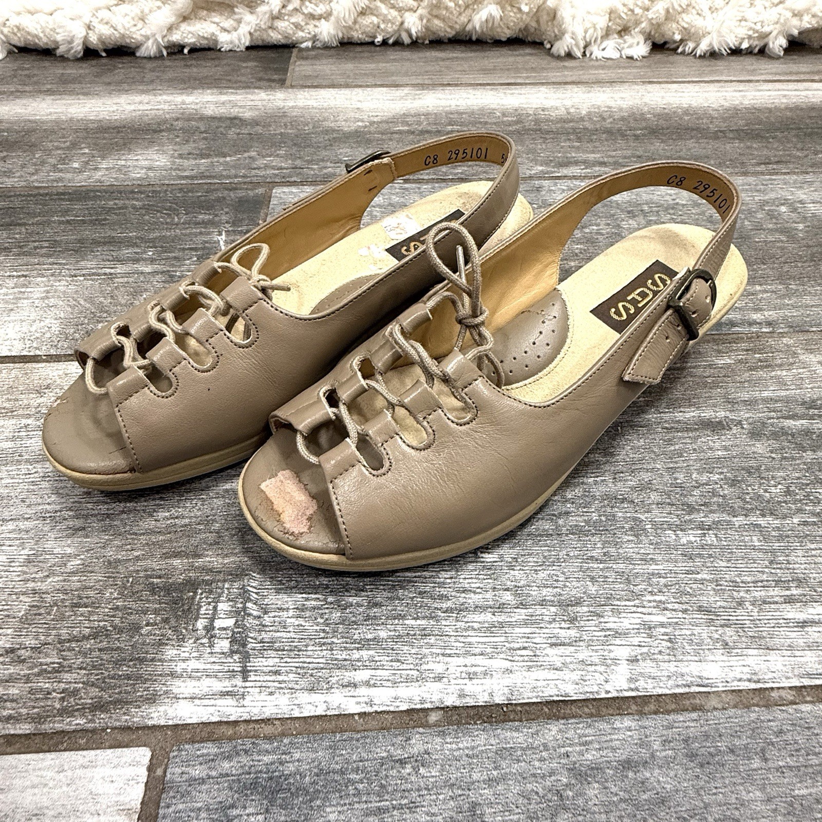 Vtg Boho Peasant SAS Mocha Ghillie Sandals 90’s Women’s 5.5 M Open Walking Shoes
