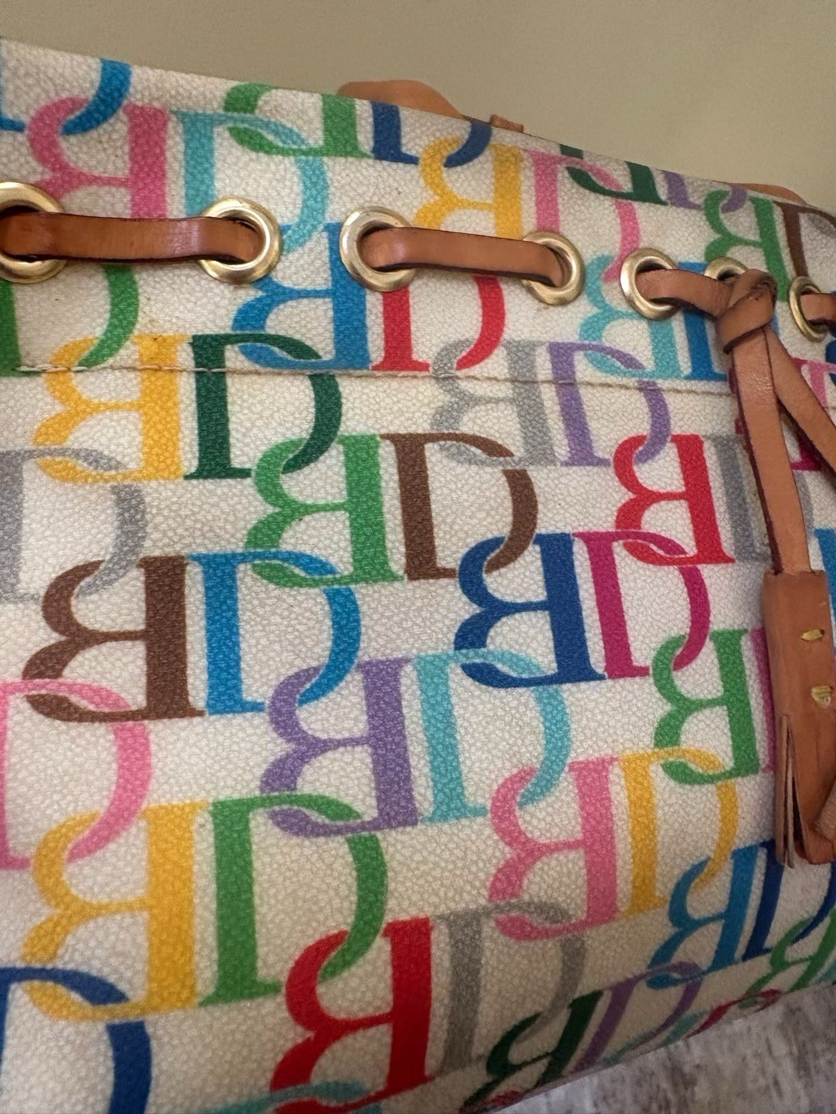 Dooney & Bourke Multicolor Monogram Tote with Double Handles Tassel