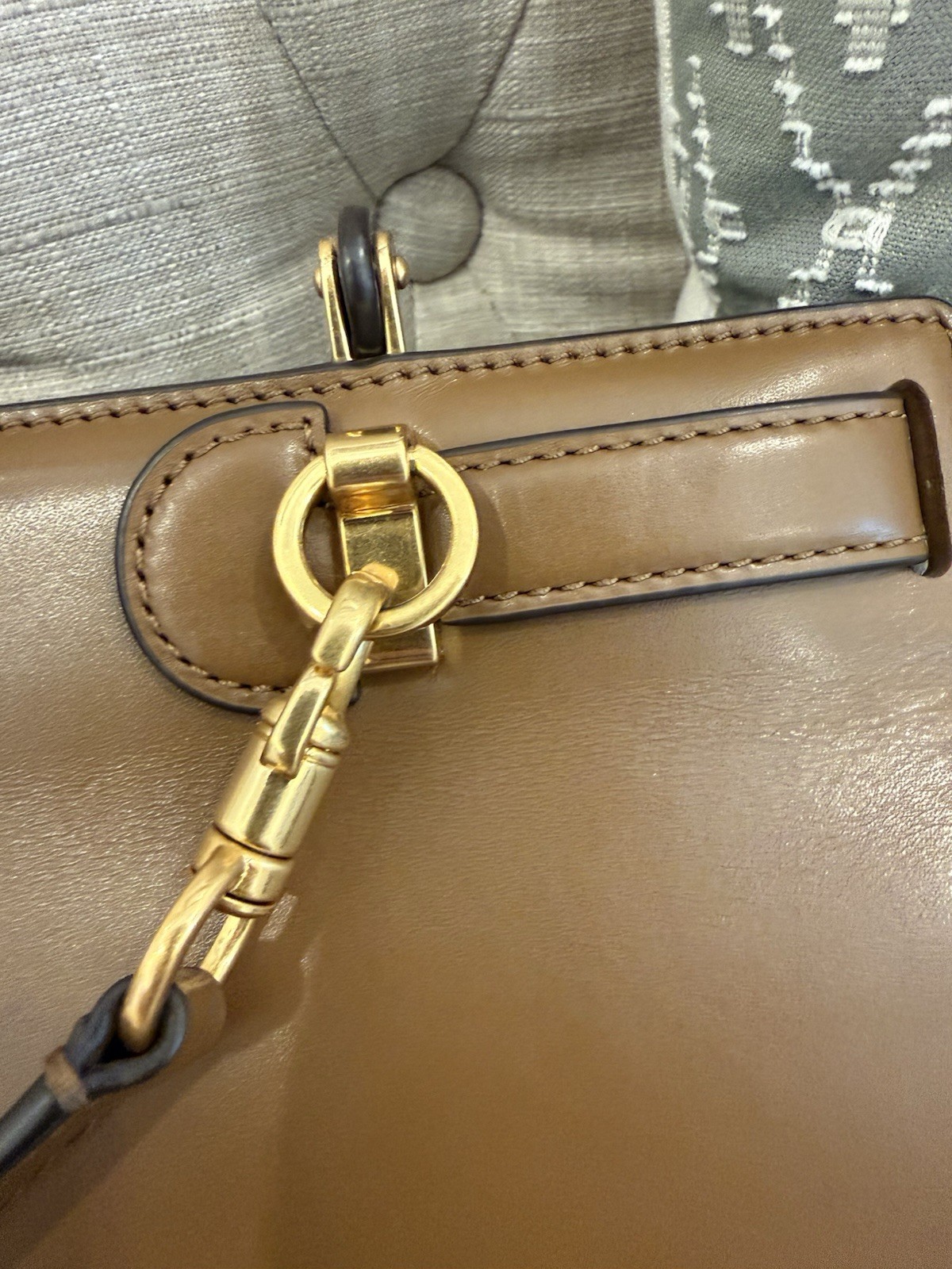 Tory Burch Lee Radziwill Leather Top Handle Satchel-Large in Moose w gold HW