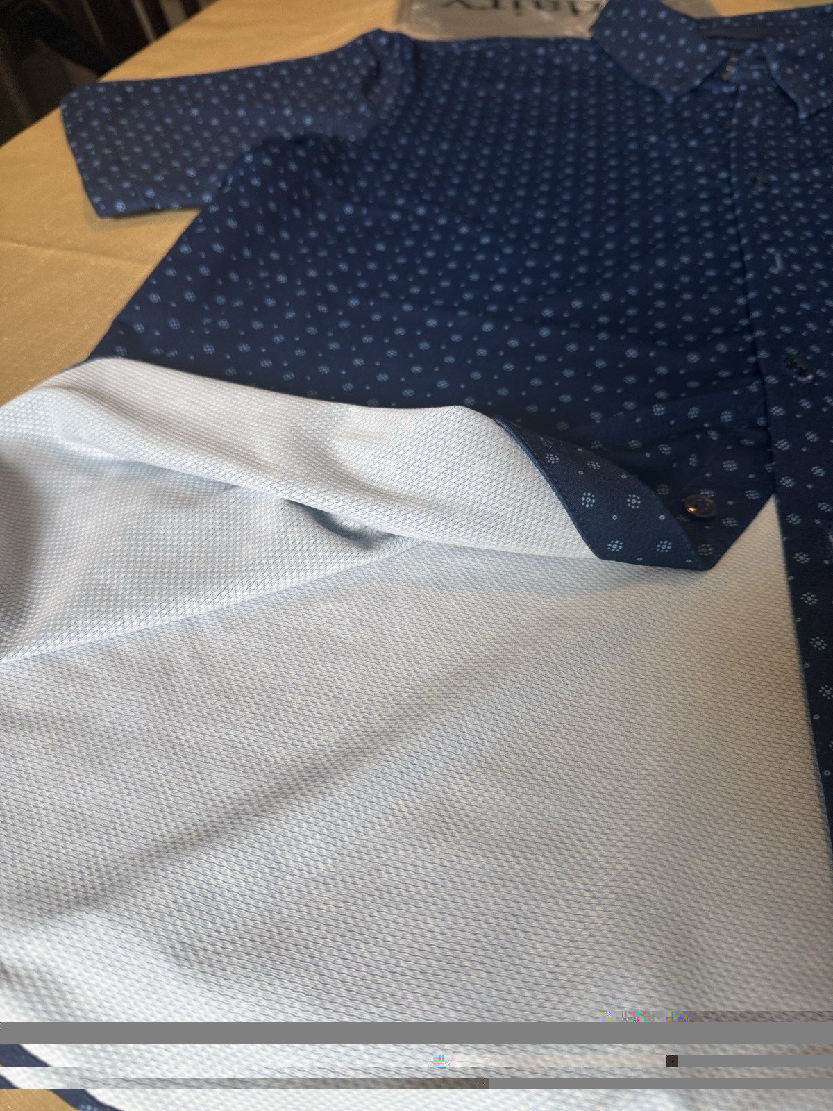 Jachs New York Men’s XL Blue Geometric short Sleeve Button-Down Shirt Poly/Span