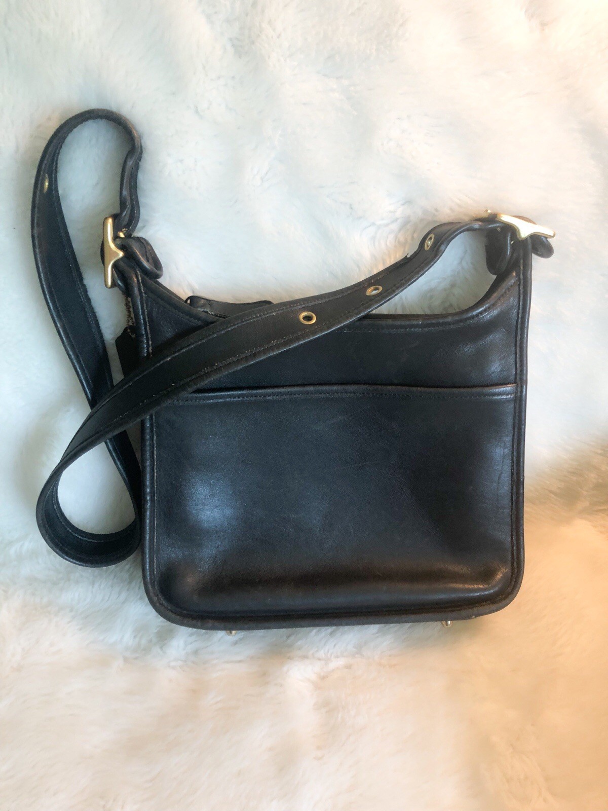 Vintage Coach Legacy Bag 9966 Black Leather Zip Shoulder Bag Crossbody Pockets