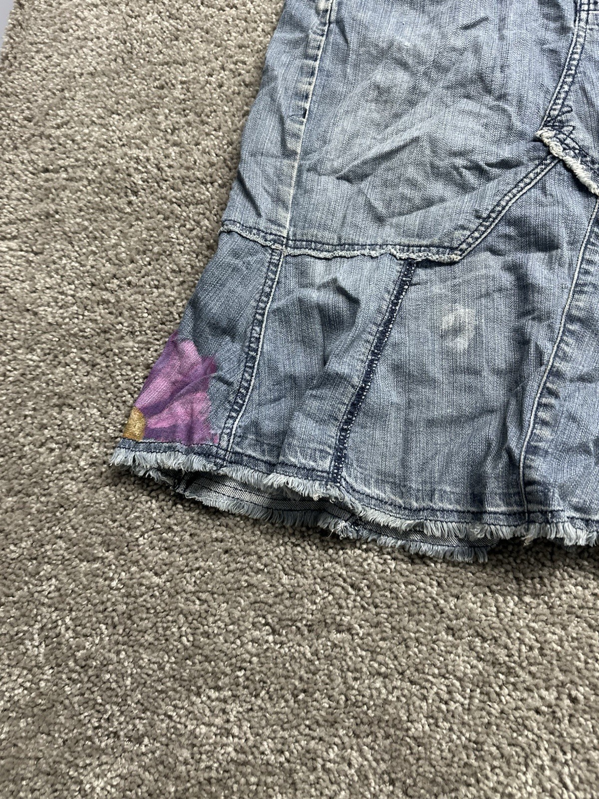 Vintage Y2K 2000s Candies Womens Patchwork Skirt Hand Painted Medium Wash 7 VTG