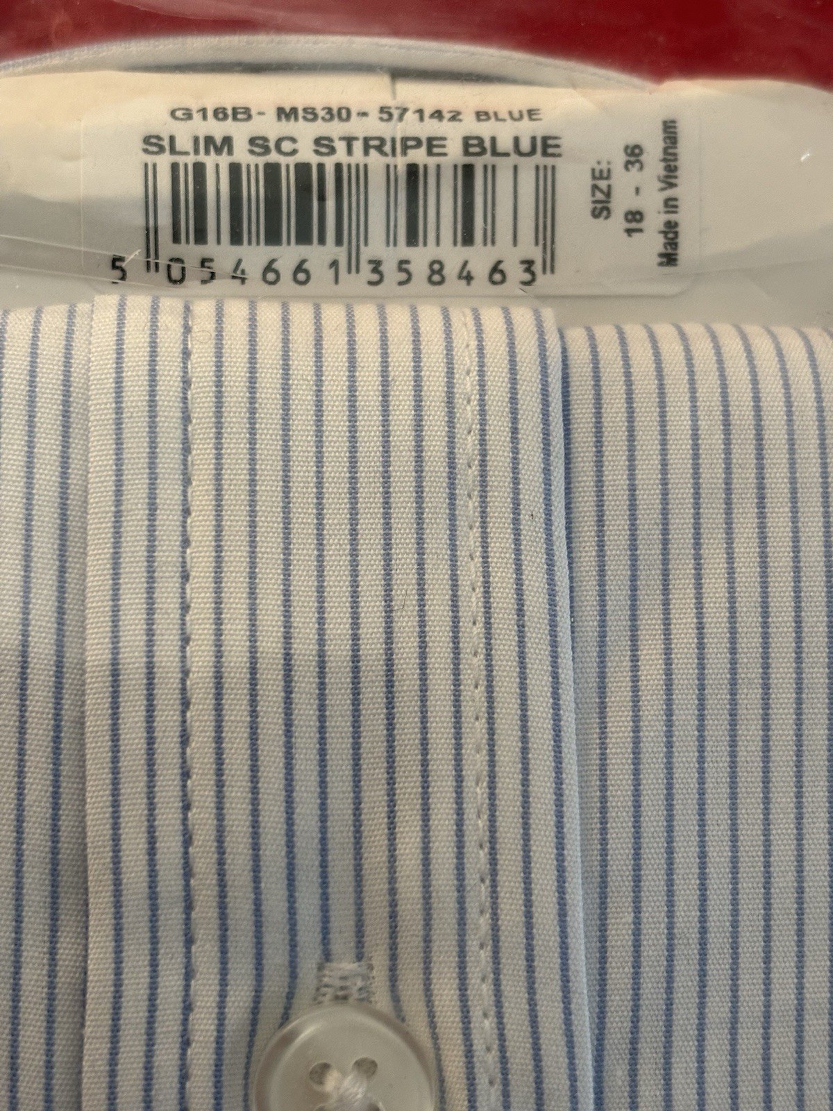 BNWT TM Lewin 18/36 Slim Fit Fine Sky Stripes Poplin Classic Collar Button Cuffs