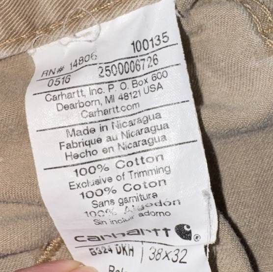 Carhartt Carpenter Work Pants 38×31 * Beige 100% Cotton Tool Pocket Hammer Loop