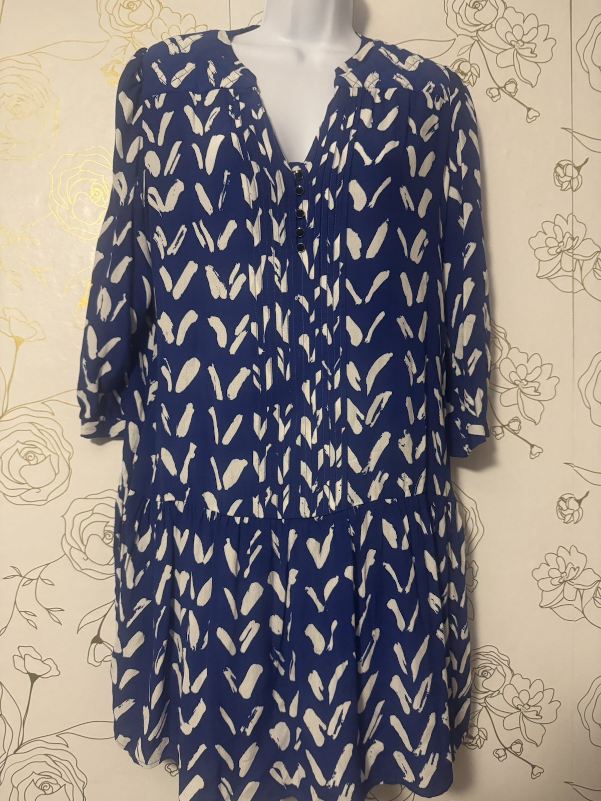 Maeve Anthropologie Dress Womens SmallBlue White Boho Tunic Tiered Mini