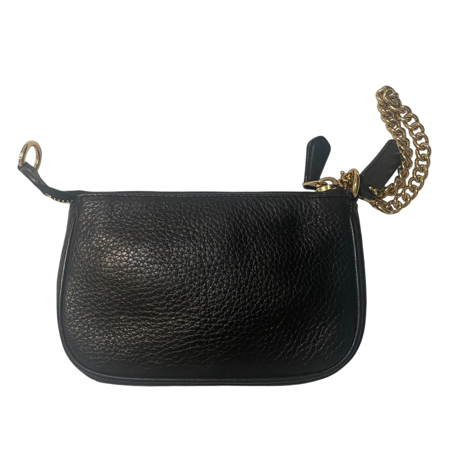 Coach Nolita 15 Clutch Black Pebbled Leather Wristlet Pouch w/ Gold-Tone Chain
