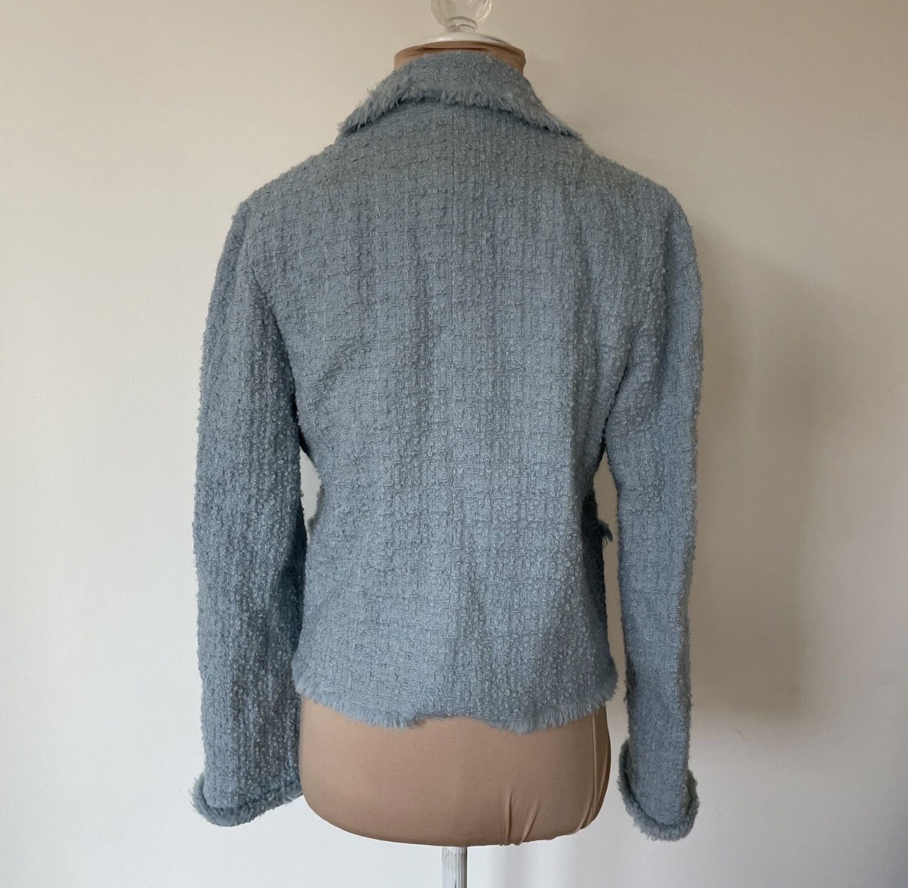 Moschino Blue Virgin Wool Tweed Bead Embellished Lapel Evening Jacket Blazer 4