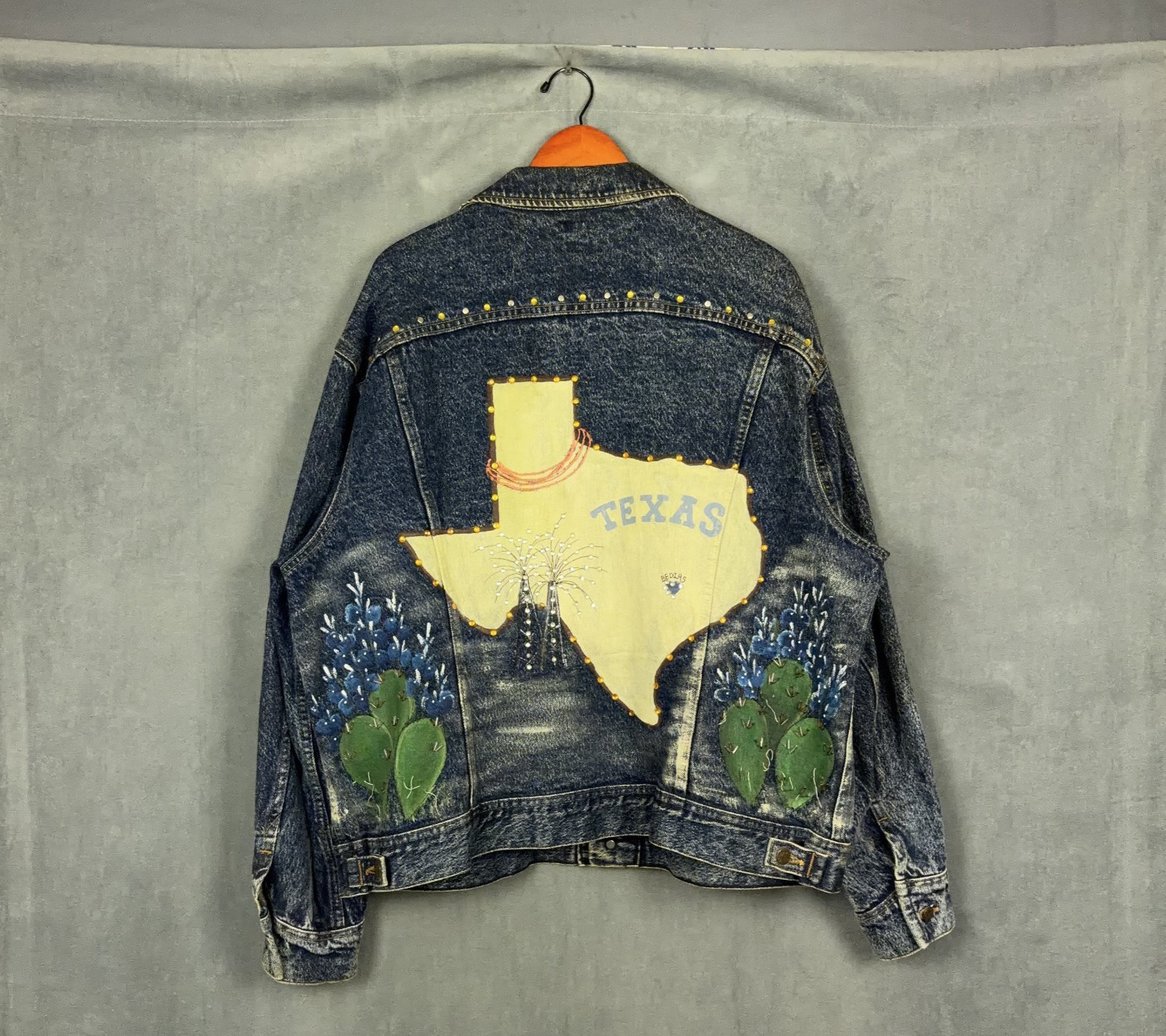 Vintage Lee Riders Denim Jacket Mens Size 2XL Texas Bedias Hand Painted Art RARE