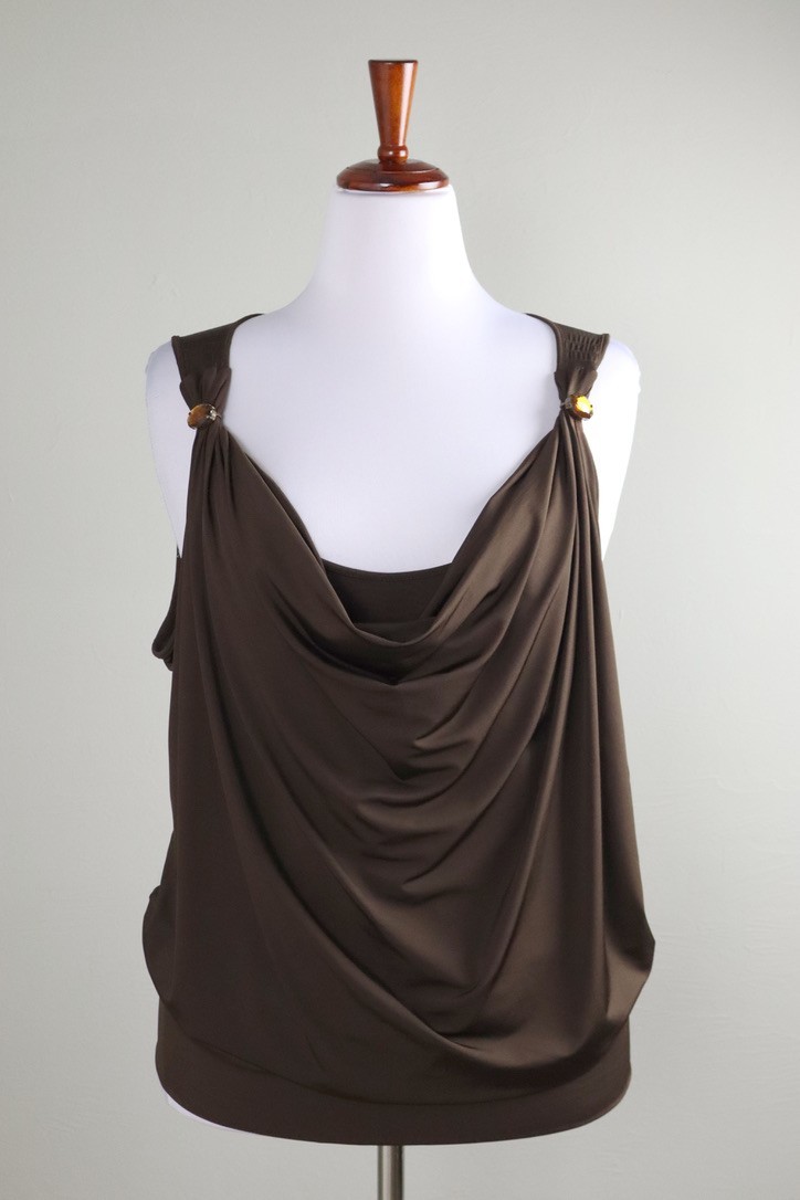 ESCADA Slinky Stretch Jewel Gem Embellished Draped Front Tank Top Size 46