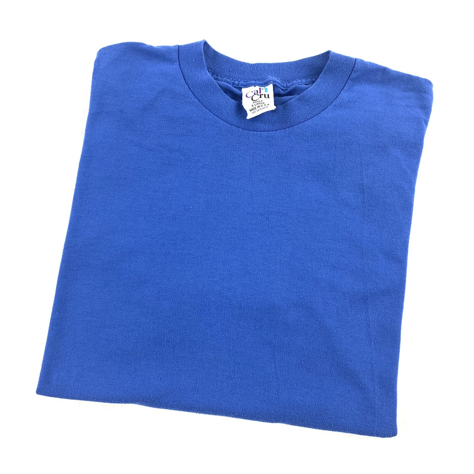 Vintage 90s Cal Cru Single Stitch Blank Blue T Shirt XL Made In USA 50/50