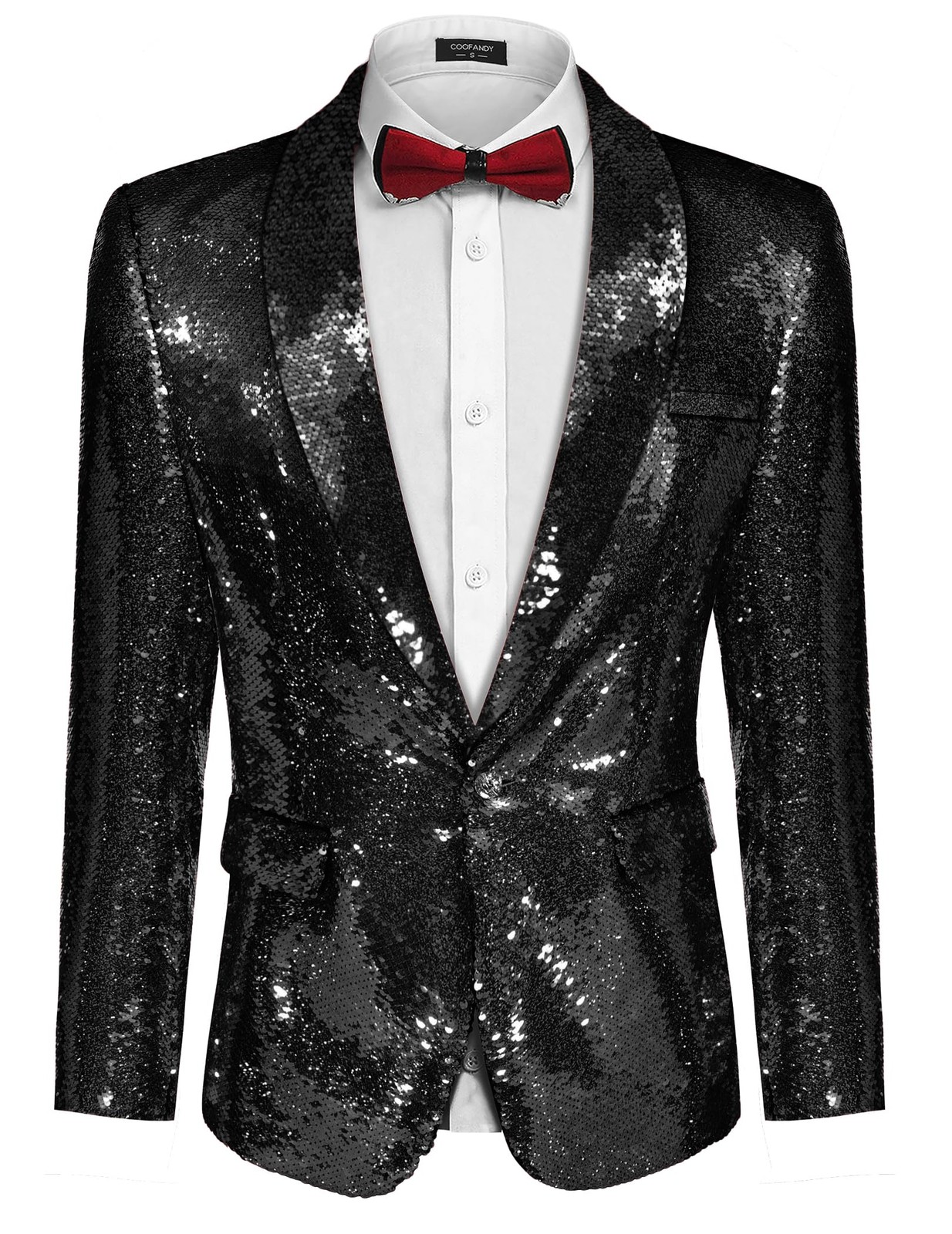 Coofandy Shiny Sequins Suit Jacket Blazer One Button Tuxedo For