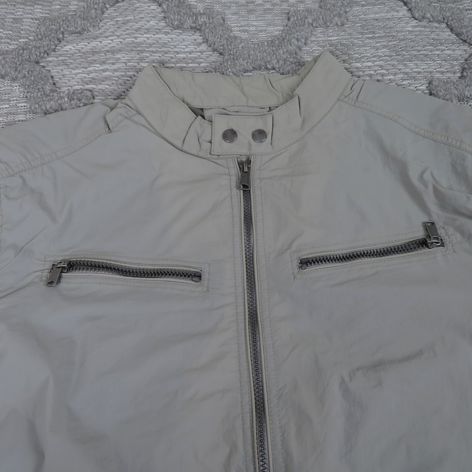 Lucky Brand Jacket Mens XXL Grey Nylon Moto Windbreaker Biker Utility Snap