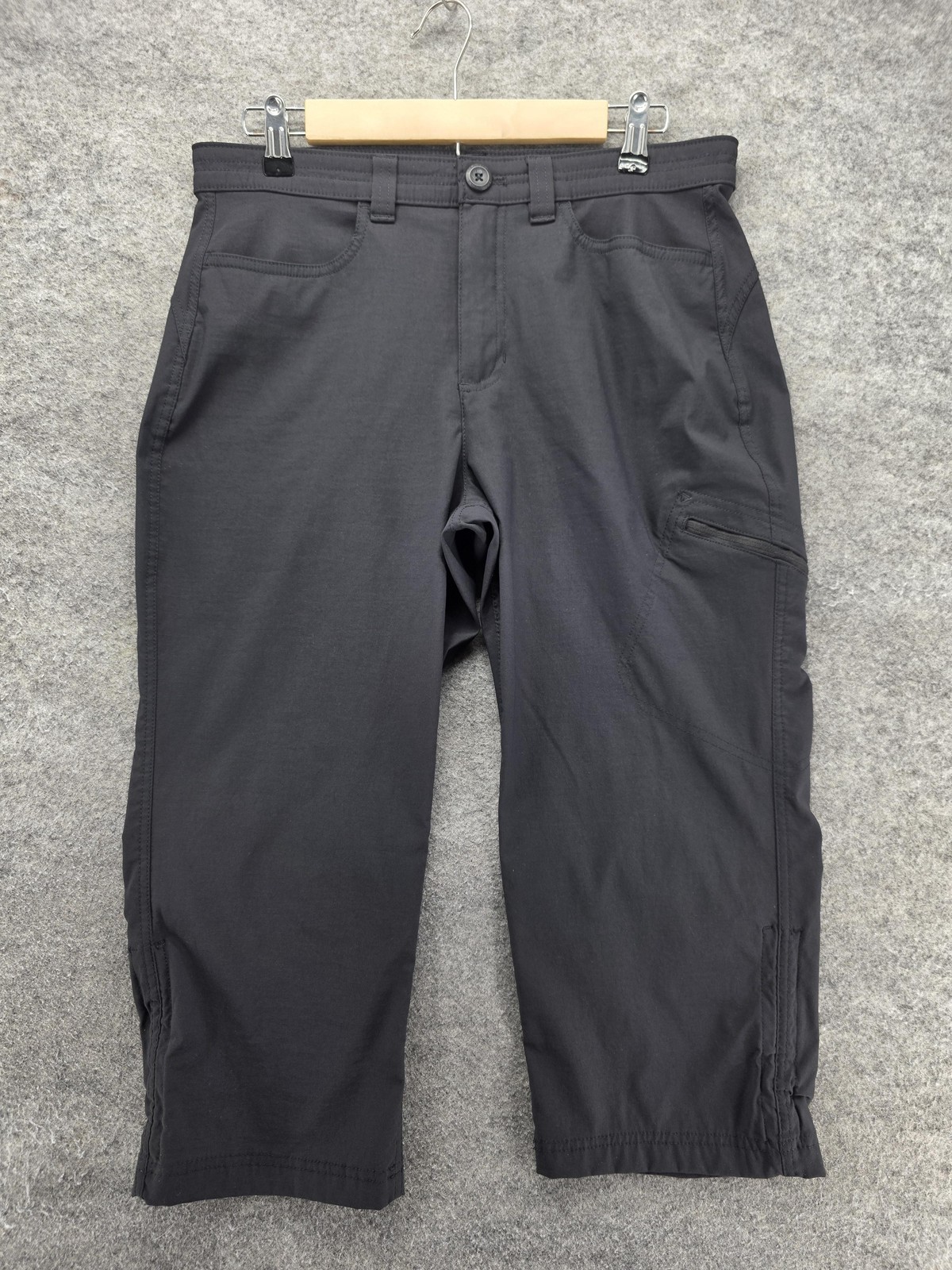 Eddie Bauer Pants Womens 12 Black Rainier Capri Twill Stretch Zip 21 In