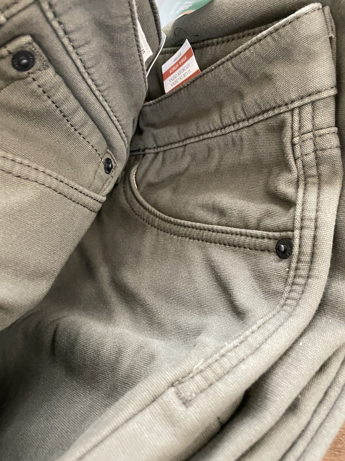 New Weatherproof Vintage Fleece Lined Stretch Canvas Style Olive Green W38L30