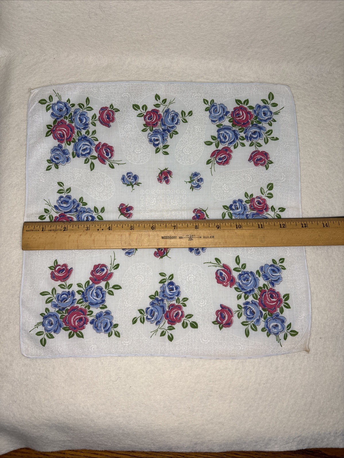 Vintage Floral Handkerchief Pink Green Blue Hanky 12.75″ x 12.75″
