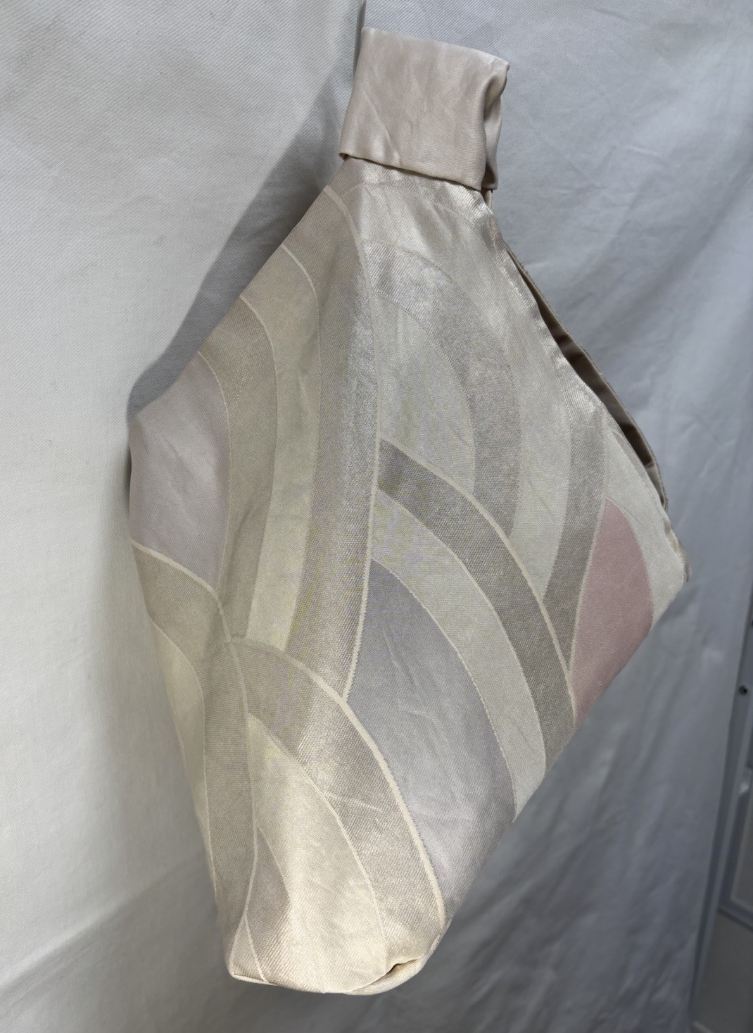 Vintage Japanese Obi Handbag Pearl Beige Geometric Silk Azuma Bukuro Bag
